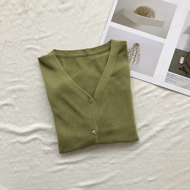 Укороченный кардиган с V-образным вырезом женские летние вязаные кардиганы