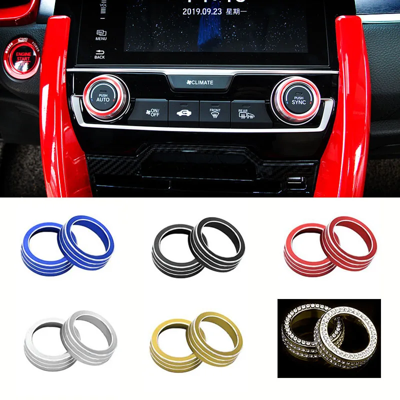

For Honda Civic 10Th 2016 2017 2018 2019 2020 2pcs Aluminum Central Console AC Switch Ring Trim