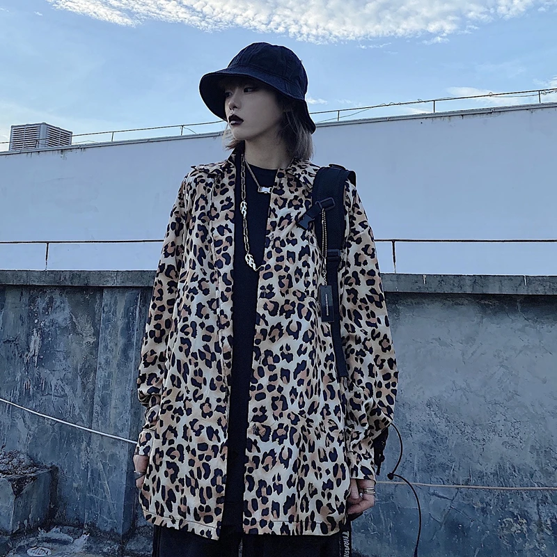 

2021 Spring Fashion New High-Quality Leopard Print Shirt Couples Long Sleeves Loose Mid-Length Personality Women's Tops Trendy