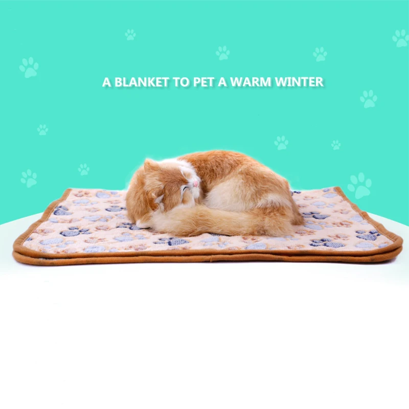 

3 Colors 40x60cm Cute Floral Pet Sleep Warm Paw Print Towl Dog Cat Puppy Fleece Soft Dog Blanket Pet Dog Beds Mat