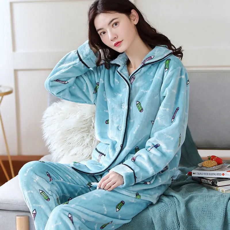 pijamas women sets Пижамы женские коралловые флисовые толстые фланелевые однотонные теплые пижамы женские толстые зимние домашние костюмы Пижамный костюм домашние пижамы XXL XXXL - Цвет: pijamas women sets