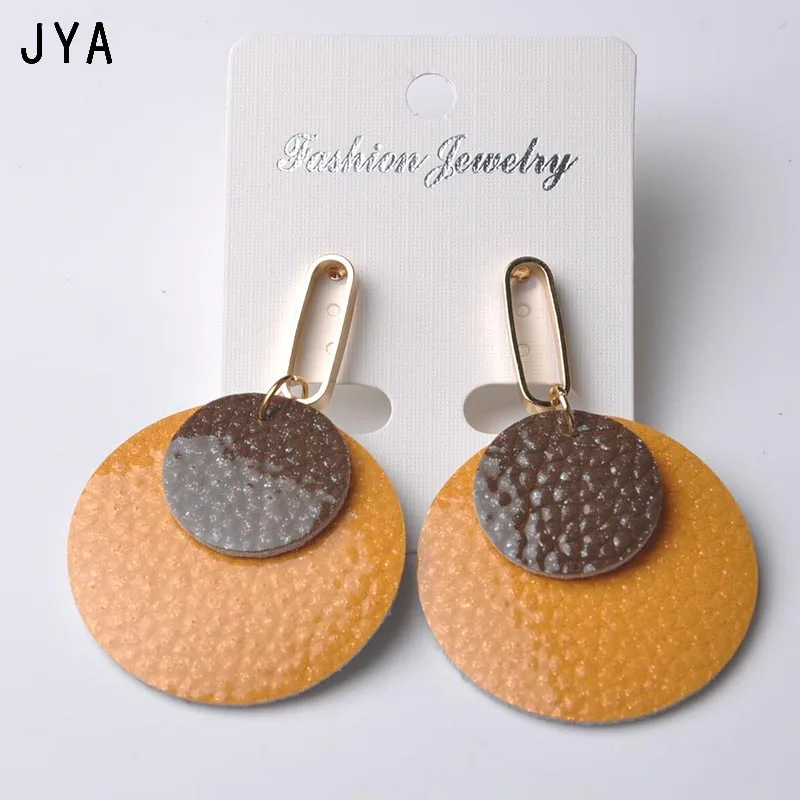 Женские двойные серьги JYA круглые из натуральной кожи разных цветов модные