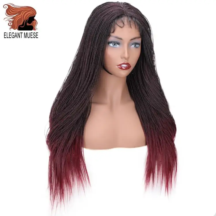 Elegant MUSES Синтетические прямые Сенегальские накрученные волосы косы парик Синтетические волосы на кружеве парик для Для женщин крючком завивка, плетение волос темно-бордовый