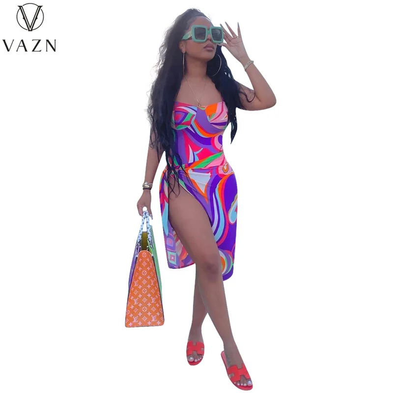 Лето 2021 Новое поступление сексуальное женское платье VAZN в полоску с солнечным