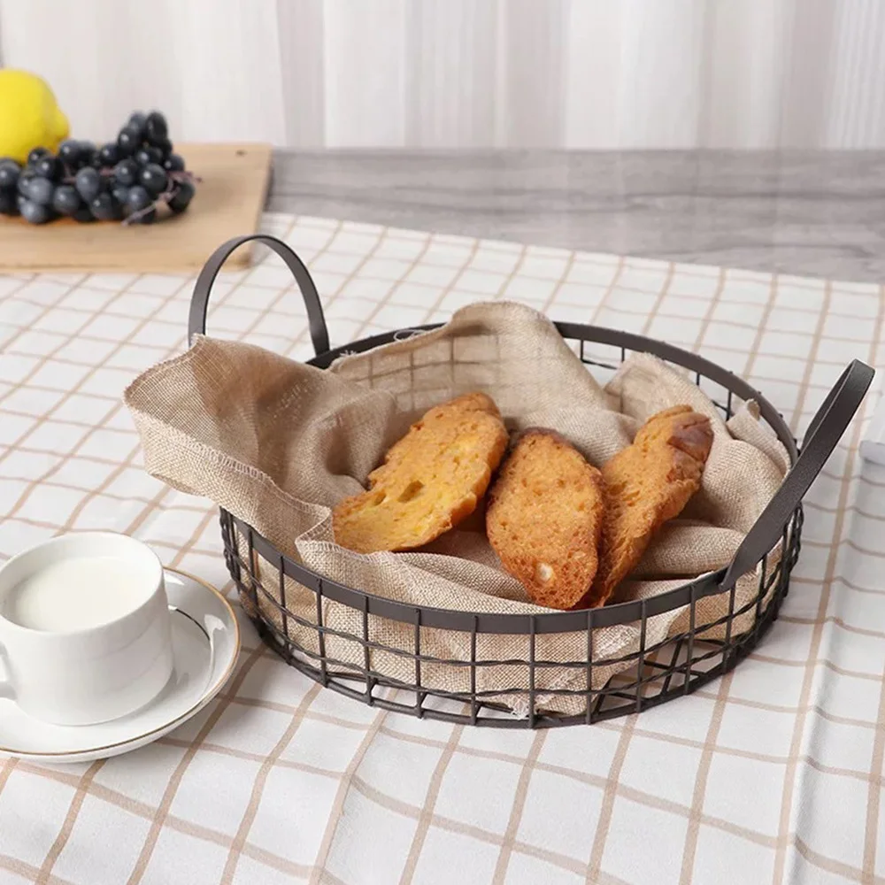 

1Pc Fruit Storage Basket Ironwork Retro Basket Household Hollowed Basket (Black)