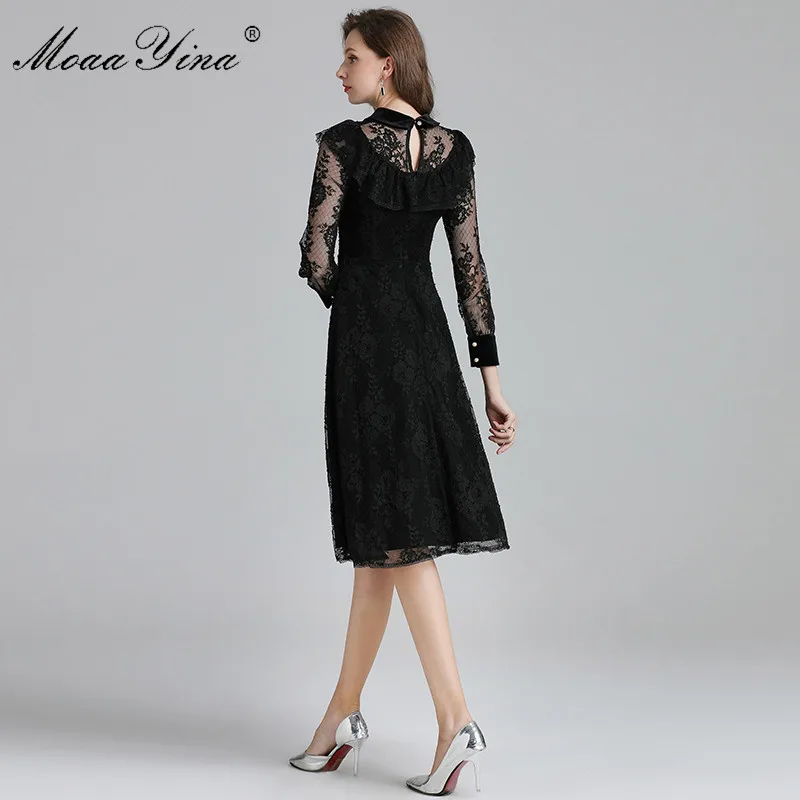 MoaaYina модное дизайнерское подиумное платье Весна Лето Женское с длинным рукавом