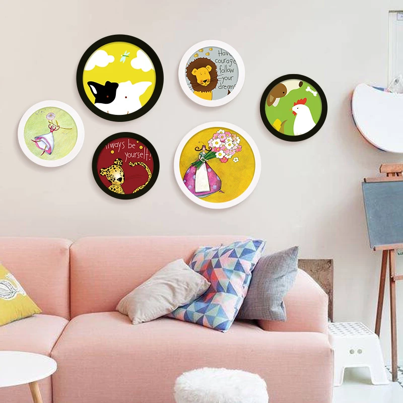 Креативная круглая деревянная фоторамка простая красочная Современная