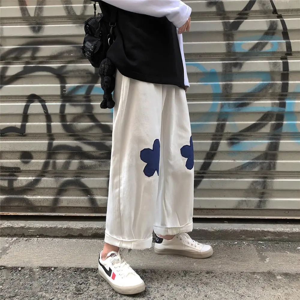 2020 мужские широкие брюки с вышитым цветочным принтом повседневные в клетку для