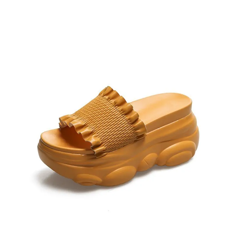 

Women Summer Slippers Leather Thick Sole Sandals Female Platform Slides Wedge Flip Flop Fashion Outwear Dropshipping Slippers