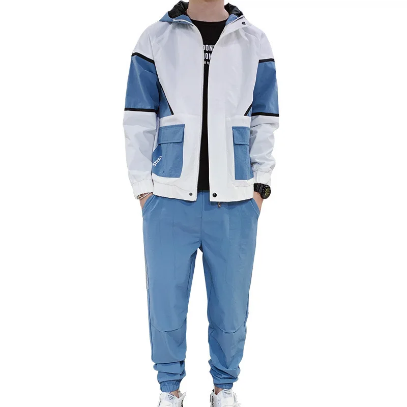 

Men's Tracksuit Fall/winter Man Two-piece Set Sweat Suit Polyester Overalls Korean Tooling Suits Plus Size Hoodies/harlan Pants