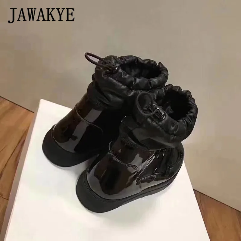 Теплые зимние сапоги на плоской платформе; женская обувь с круглым носком; резиновые сапоги с перекрестной шнуровкой; водонепроницаемые зимние сапоги для женщин; цвет черный, белый