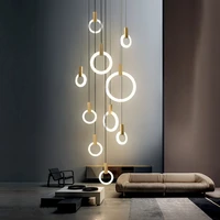 modern ring pendant lamp led living room acrylic wood light fixture deco home interior dining loft bedroom stairs pendant lamp