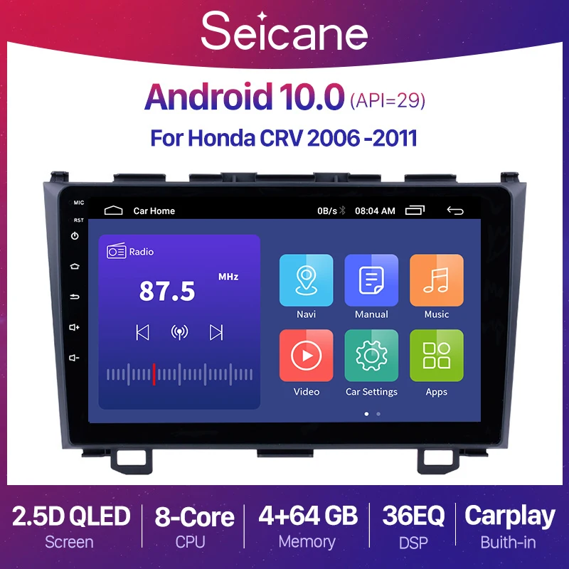 Автомагнитола Seicane Android 10 0 2 + 32 ГБ GPS навигация для Honda CR V 3 RE crv 2006 2011 мультимедийный