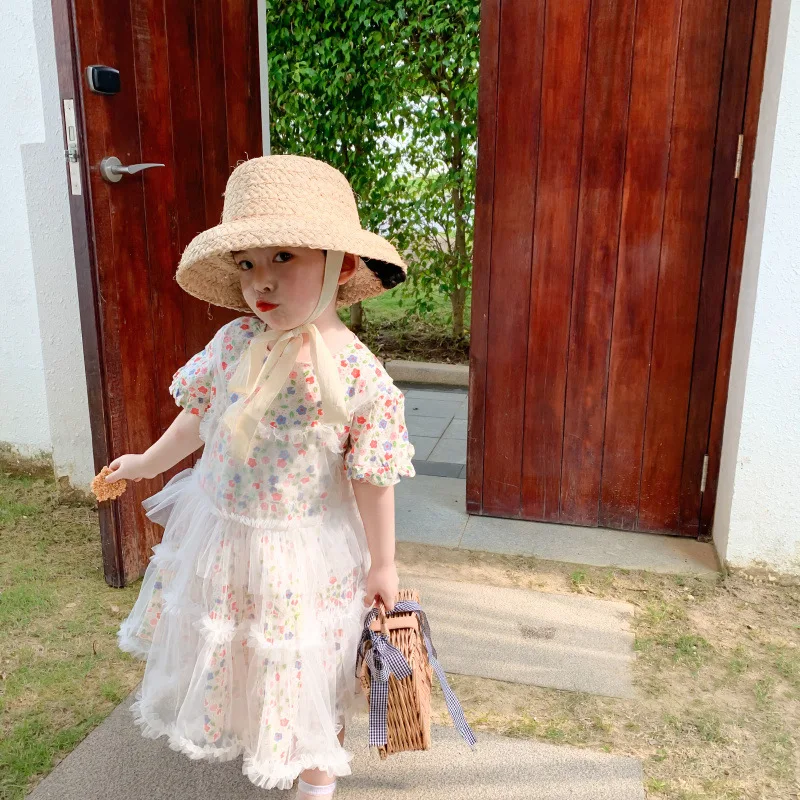 Летнее платье MILANCEL с цветочным принтом одежда для девочек Хлопковое и кружевная