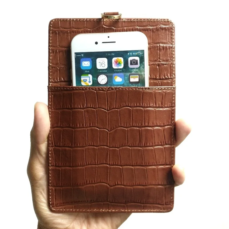 Brown Pouch Case Натуральная кожа держатель для карт чехол для телефона для iPhone 11 Pro Max X XS XR 7 8 Plus роскошный крокодиловый ремешок тонкий Чехол - Цвет: Brown Pouch Case
