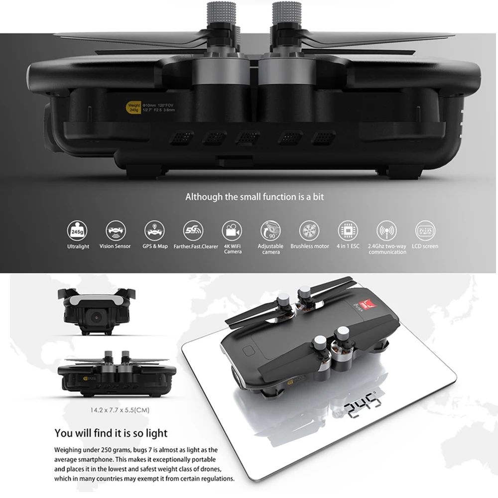 Профессиональный Дрон Bugs 7 gps Квадрокоптер с 4K ESC HD Gimbal камера умный бесщеточный