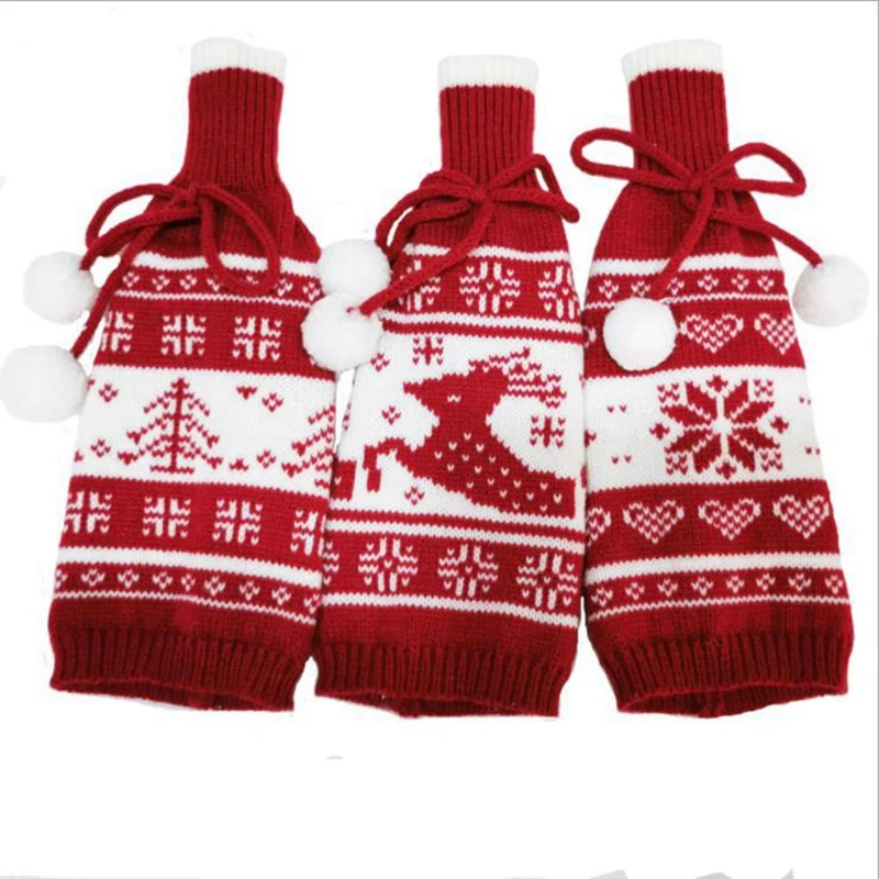 

Рождественский трикотажный свитер крышка для бутылки вина вечерние украшения для ужина для винных бутылок, подарки на Рождество, крышка дл...