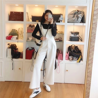 

han Ladies wide leg overalls solid color loose and comfortable cropped trousers