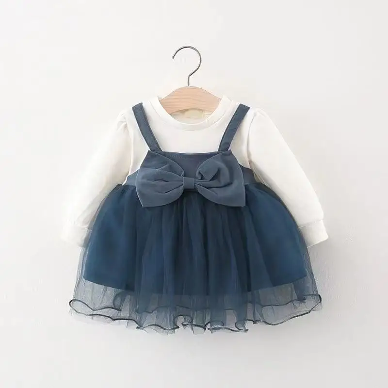 

Новинка 2021, Осеннее милое Сетчатое платье с большим бантом для маленьких девочек, платье принцессы, костюм, детская одежда, Одежда для новор...