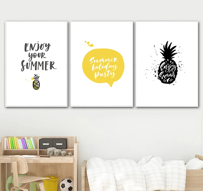 Настенные художественные плакаты на холсте с ананасами принты буквами в