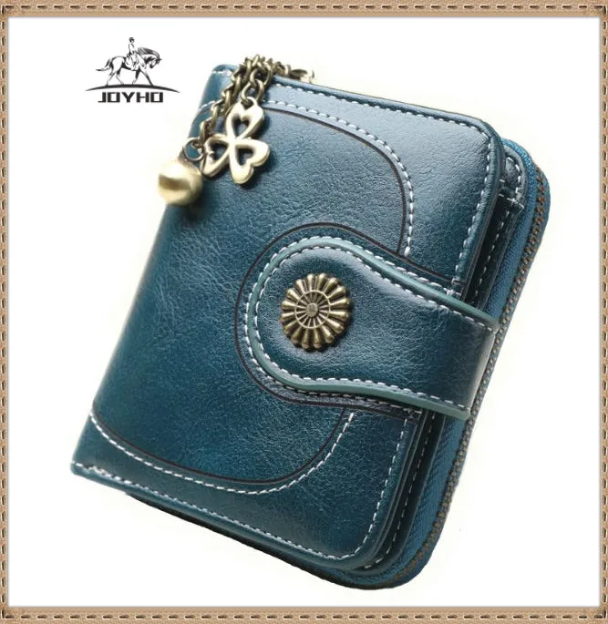 Винтажный короткий женский кожаный кошелек маленький дамский клатч на молнии