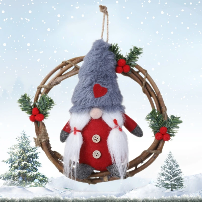 Плюшевые гном венок из ротанга Рождественские гирлянды с шведский Санта томте