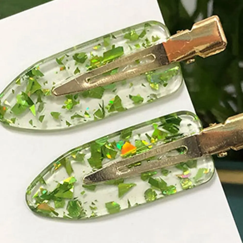 

1Pair Duck Bill Hairpin Ornament Kink-free Lightweight Faux Crystal Metal Flat Leaves Hair Side Clip Christmas Hair Pin