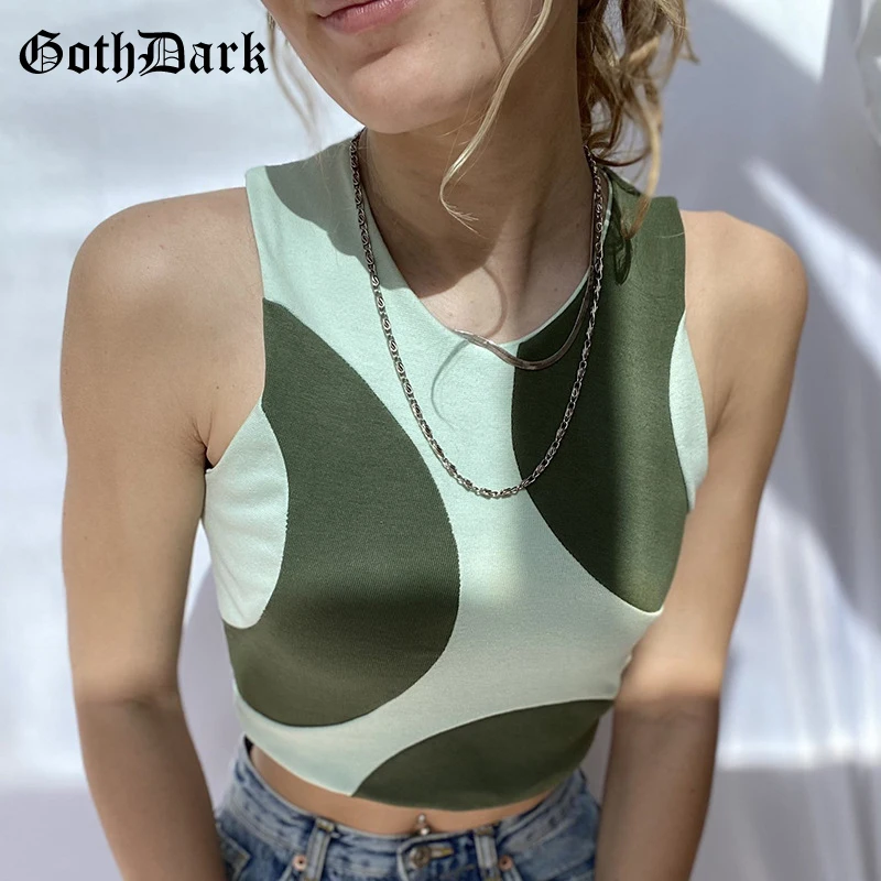 

Goth Dark Harajuku Pastel Goth Women Tank Tops E-girl Punk Grunge Color Match Crop Top Bodycon Sleeveless Summer Fashion Clothes