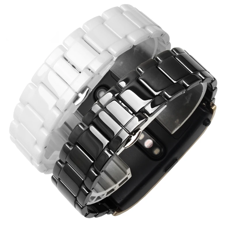 Pearl ceramic strap 15mm 16mm balck and white bracelet with butterfly buckle suitable for B2 B3 sport watch chain Quick release
