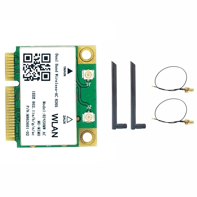 

8265 AC WiFi Card 8DB Antenna 1200M 2.4/5G Mini PCIE Bluetooth 4.2 Support MU-MiMO for Win7 Win 8 Win 10 Linux
