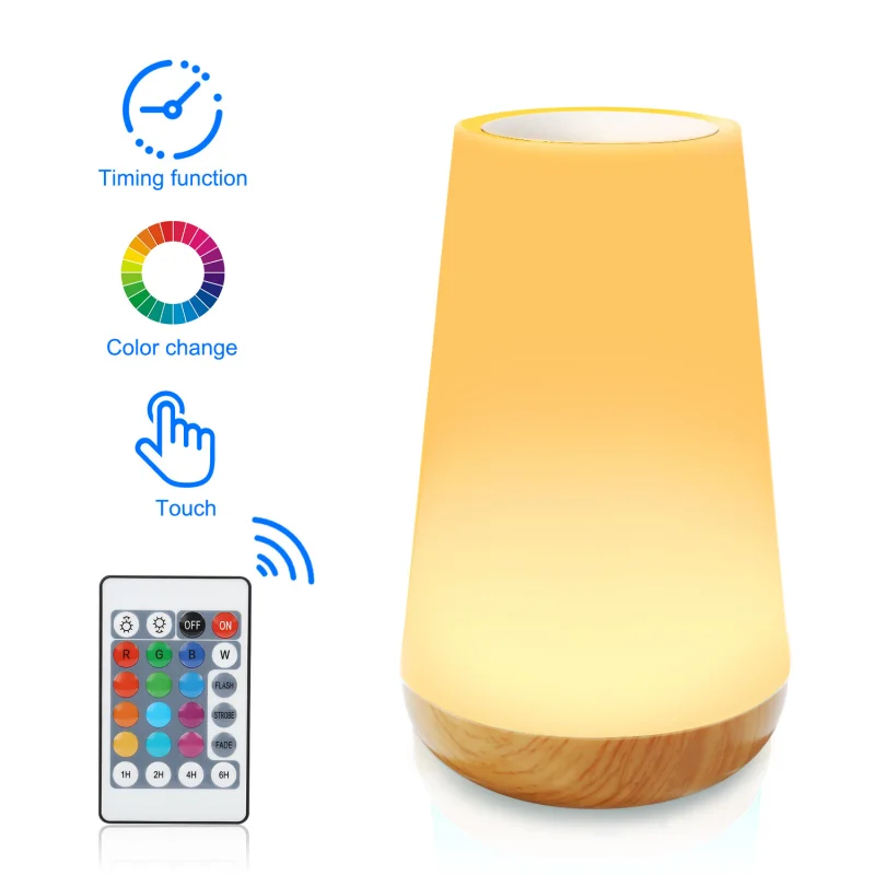 

LED Colorful Touch Atmosphere Night Lights with Remote Control Dimmable Timed Bedside Table Lamp Outdoor Camping Travel Lantern