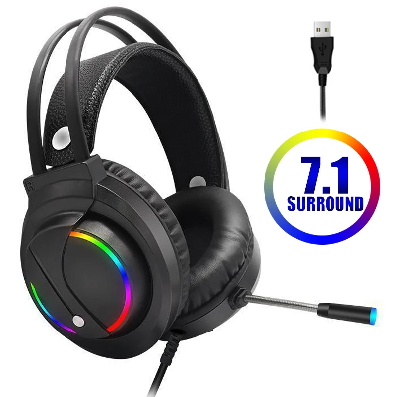Игровые наушники 7 1 виртуальной Проводная гарнитура 4D стерео RGB светильник с