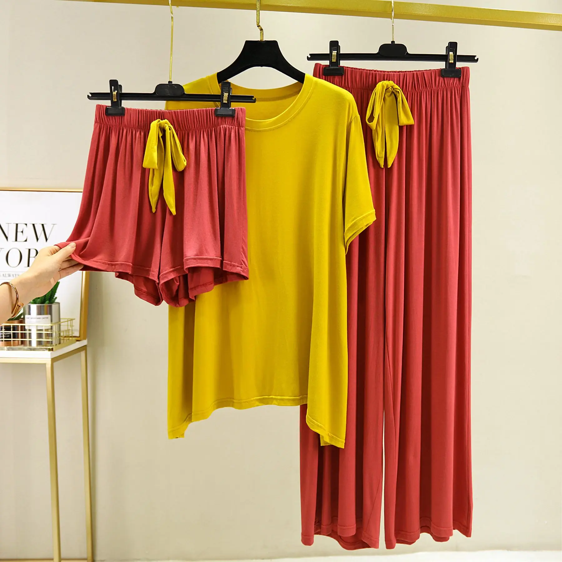 

3PCS Pajamas Sets Tops Leisure Loose Home Wear Women Modal Sleepwear Suit Summer Shorts Autumn Trousers Homewear Pyjamas Outside