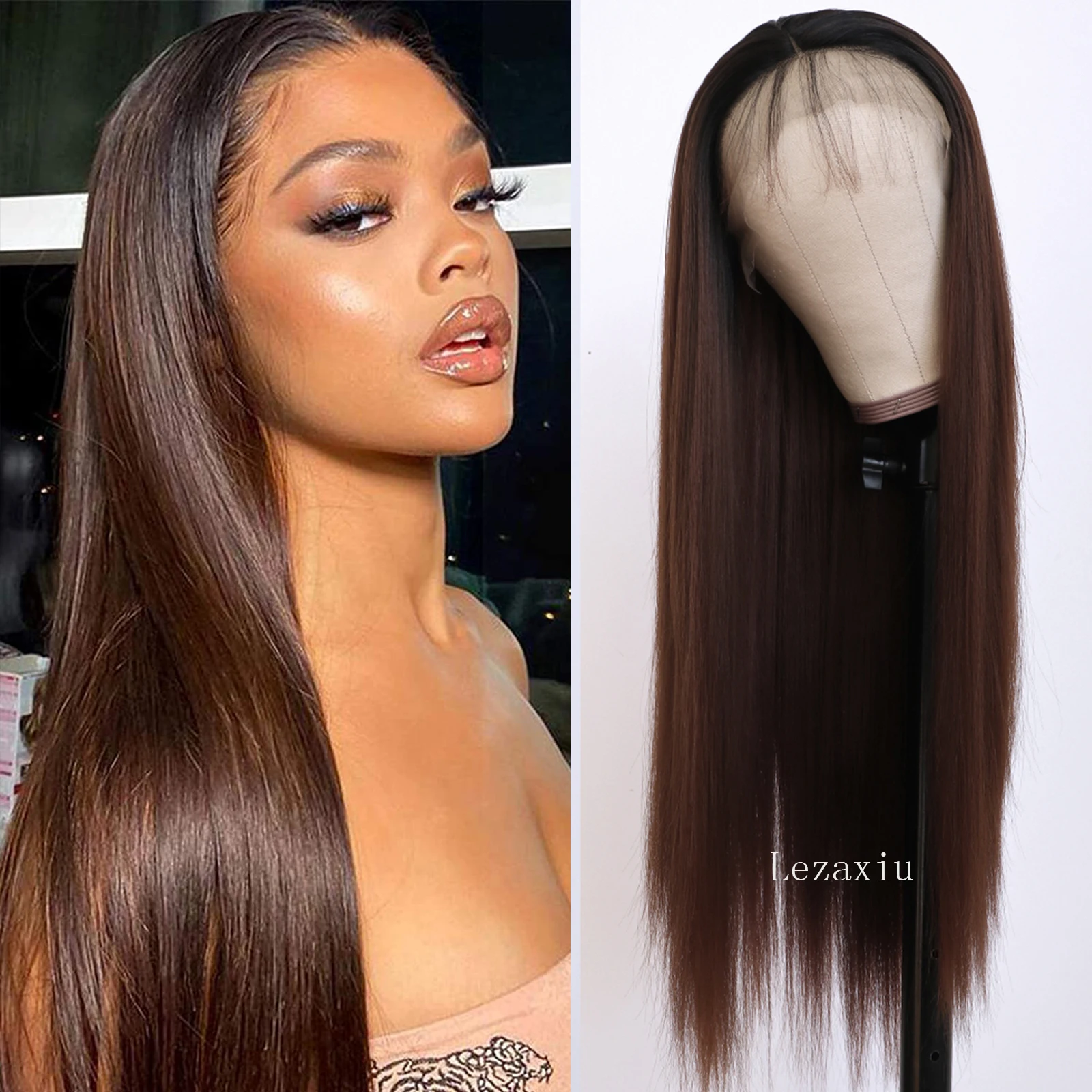 Длинные прямые парики TaBeWay на сетке спереди коричневый парик Омбре термостойкие