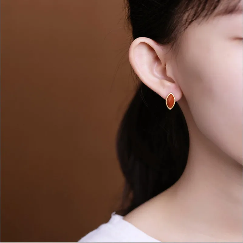 Uglyless в форме оливки мини серьги гвоздики для женщин граненый агат шпильки