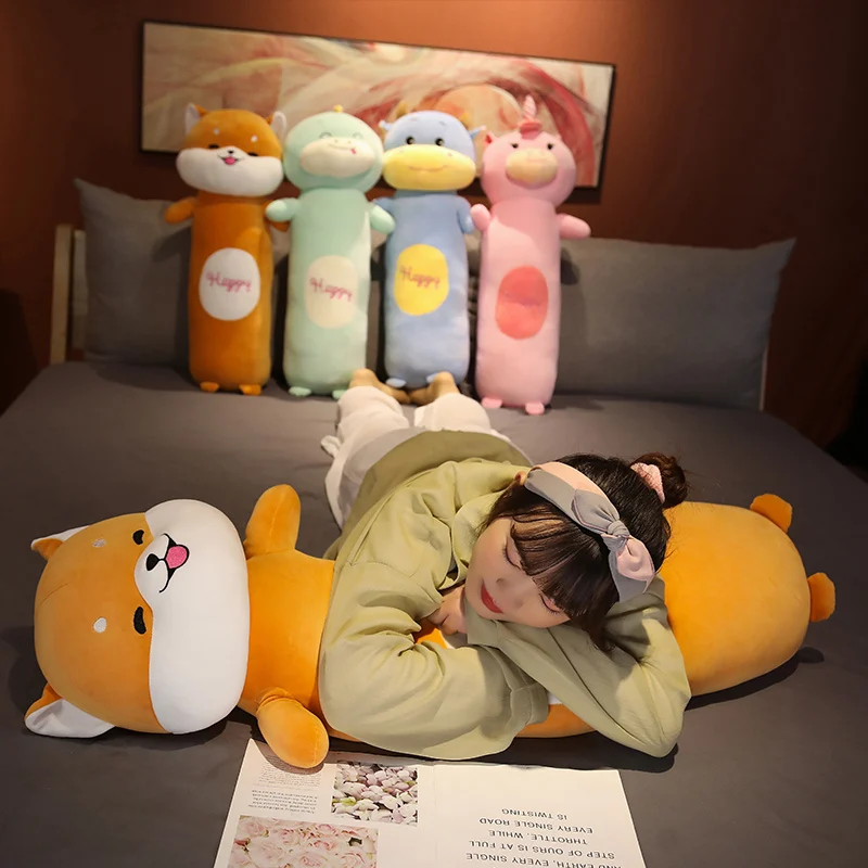 

Nice Giant Kawaii Plush Stuffed Boyfriend Long Pillow Cartoon Animals Shiba Inu Dog/Unicorn/Dinosaur/Cow Toys Bed Sleep Cushion