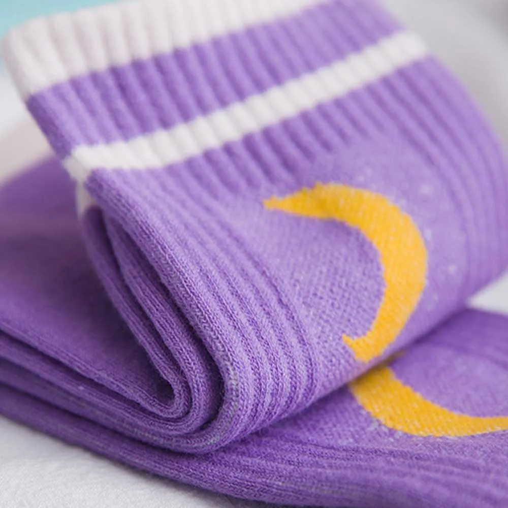 

Men Women Harajuku Hip Hop Autumn Elastic Rib Trim Long Crew Socks New Moon Letters Stripes Printed Couples Cotton Tube Hosiery