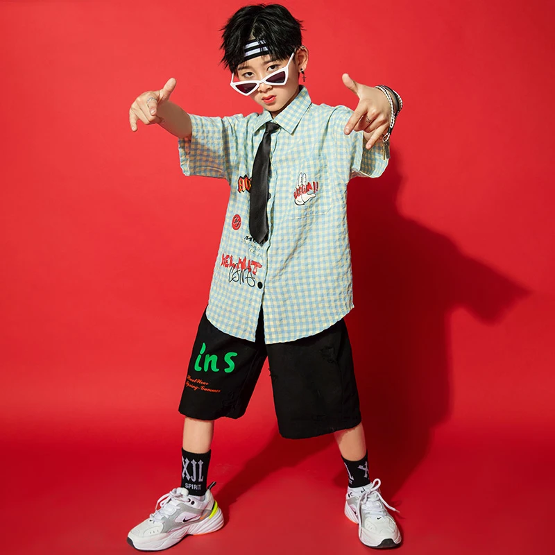 

Boys Hip Hop Dance Costumes For Kids Summer Short Sleeved T-Shirt Shorts Jazz Dance Street Dance Outfits Performance Wear SL4945