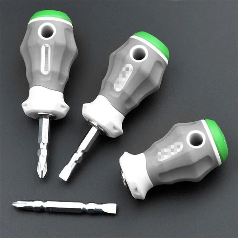 

Stubby Magnetic Screwdriver Double Headed Phillips Flat Screw Driver Bits Anti-static Big Anti Slip Rubber Handle Repair Tool