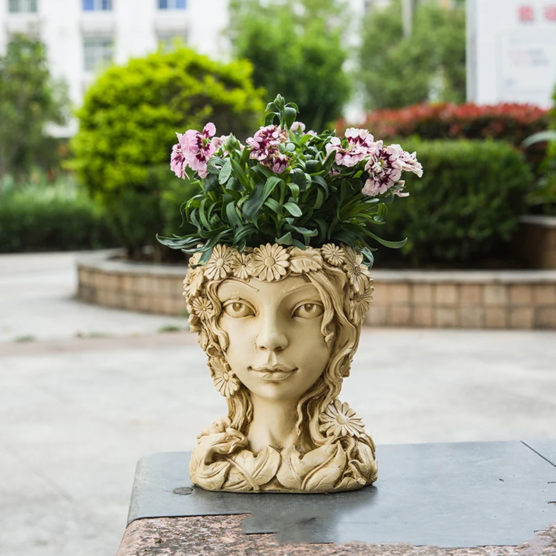 

Resin Flower Pot Human Face Vase Succulents Planter Home Decoration Garden Outdoor Accessories Statue Crafts Desk Ornaments