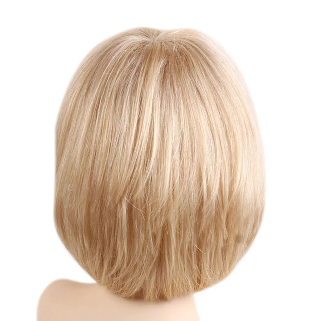

Women Lady Blonde Bob Full Wigs, Human Hair Straight Wig Heat Safe 32cm/12.6inch