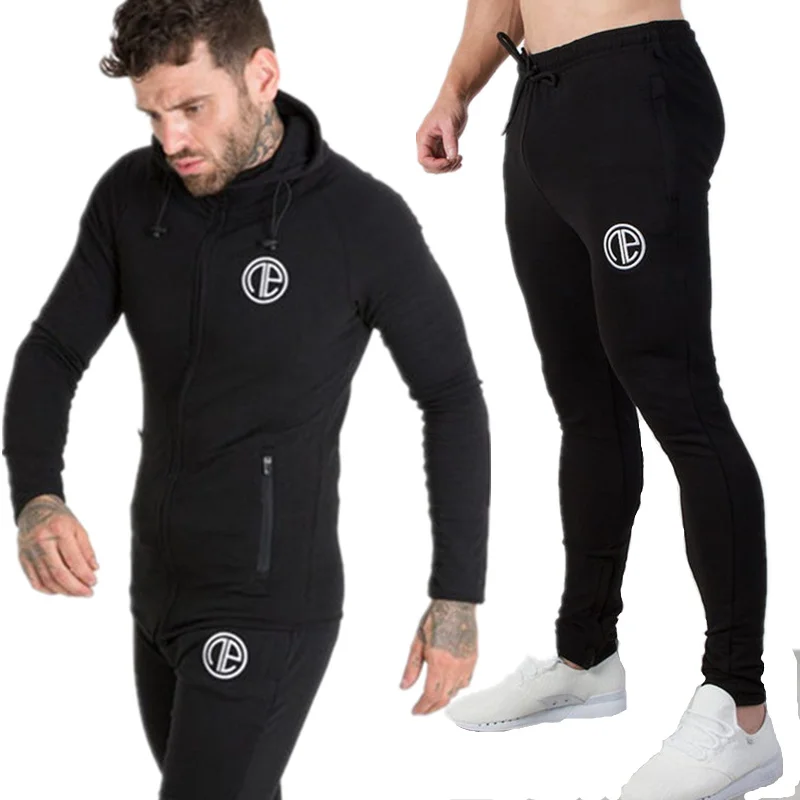 Black (Sets) Mens Running Sportswear Sets Sweatshirt Sweatpants Gym Fitness Bodybuilding Hoodies Tops Pants Male Jogging Workout Tracksuits - Color: Black (Sets)