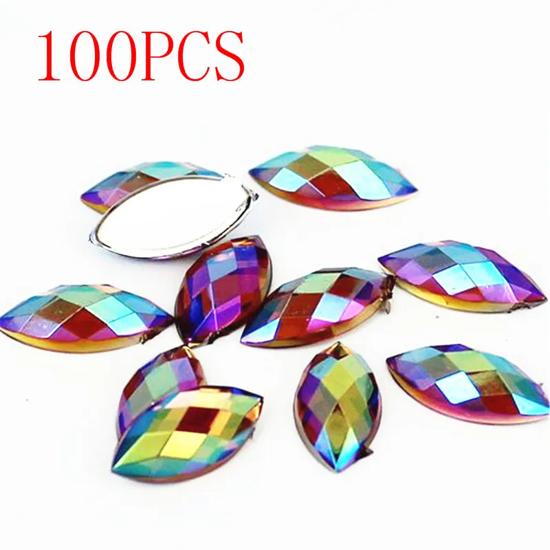 

Hot Sale 100Pieces Flat Back Marquise Earth Facet Crystal yellow AB Acrylic Horse eye Shape Rhinestone nail Decorate Nail art