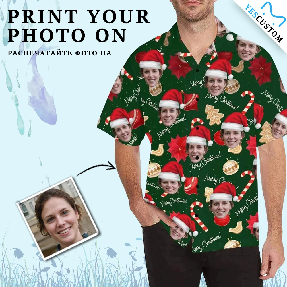 

Футболка YesCustom, рождественские шапки с логотипом, зеленый кардиган на заказ, Повседневная пляжная свободная футболка с рисунком, гавайская рубашка, топы