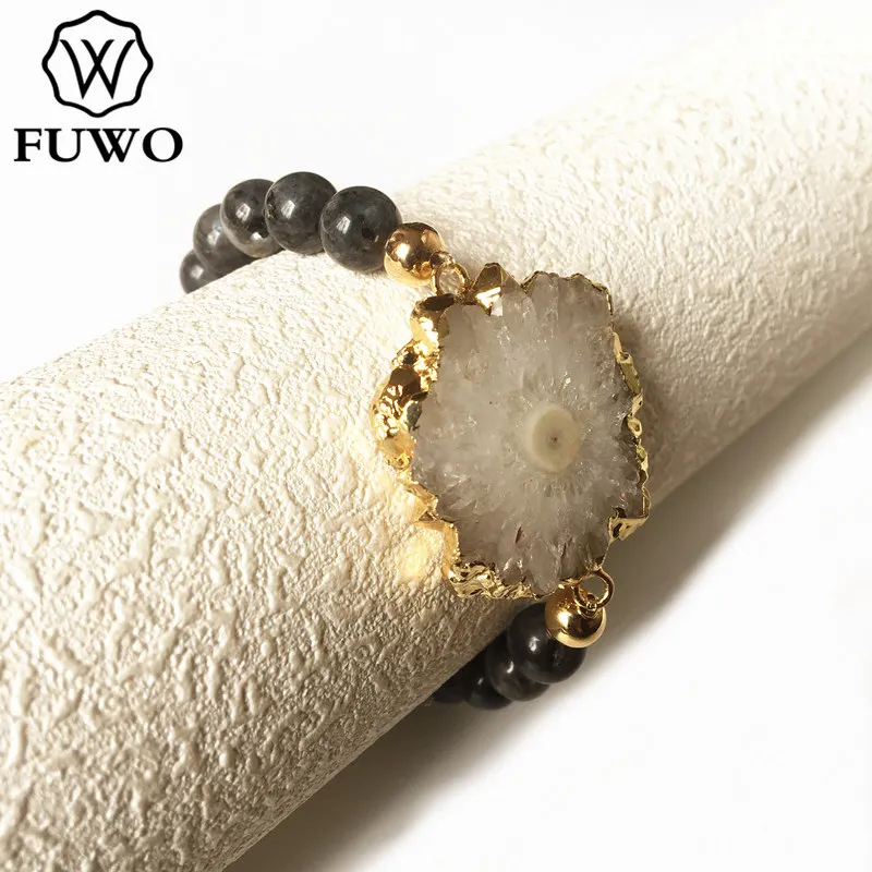 Браслет FUWO из натурального белого сталактита Лабрадорита с золотым покрытием 8