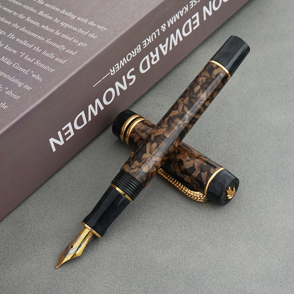 Crocodile Celluloid Fountain Pen Ice Brown Medium Nib 0.7mm Writing Gift Ink Pen, Unique Crocodile Clip for Office Business Home