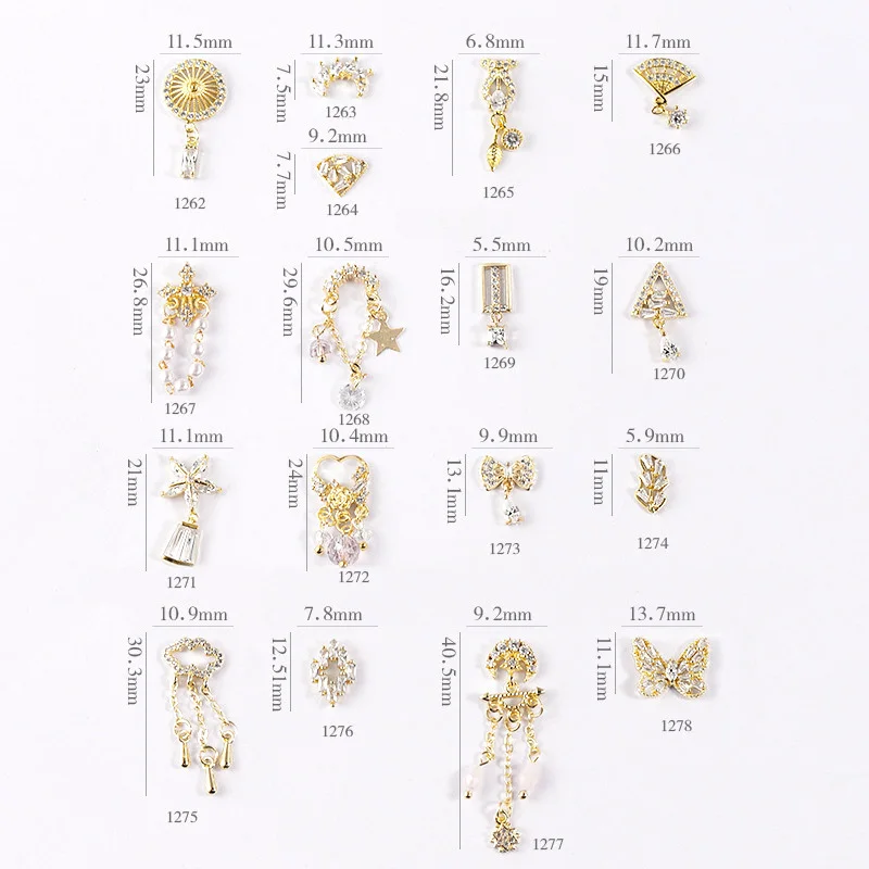 

FlorVida Nail Art 3D Gems Strass Golden Alloy Decorations With Rhinestones Crystal Design For Nails Pendant Beauty