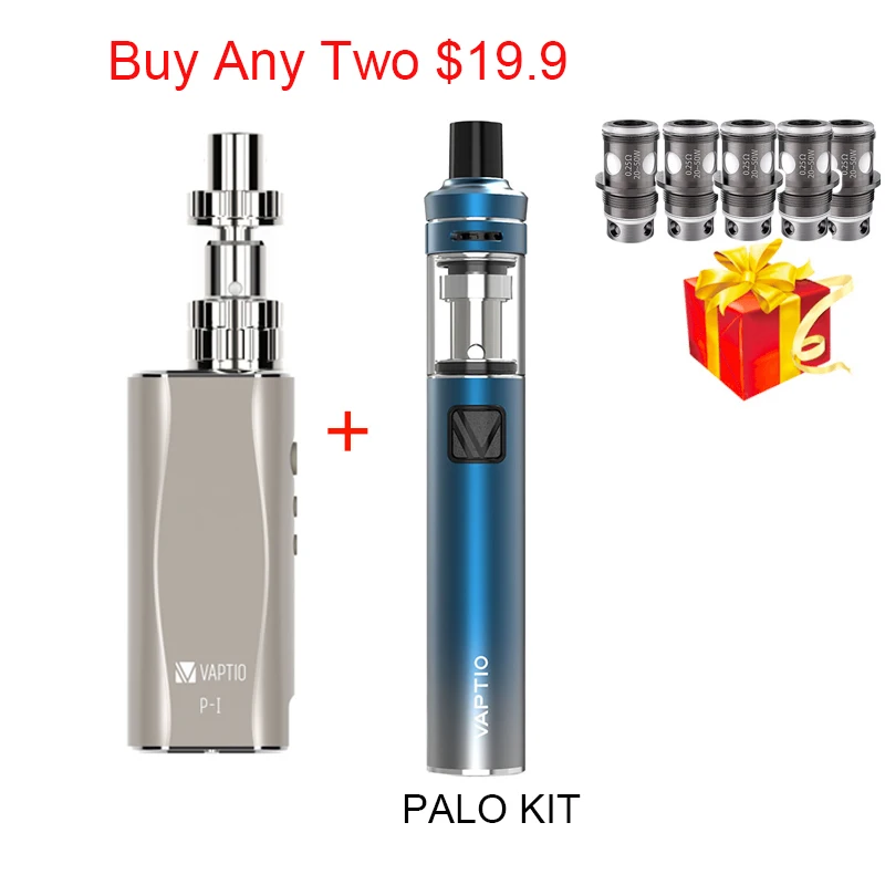 P1 and PALO KIT Электронная сигарета испаритель ручка 2100 мАч Vaptio P1/PALO комплект с 50 Вт встроенный аккумулятор 2,0 мл распылитель подходит 510 резервуар с резьбой - Цвет: P1 and PALO KIT