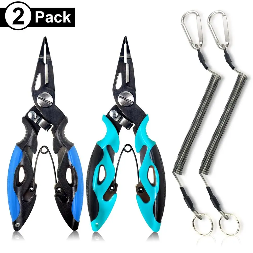 

Stainless Steel Fishing Pliers with Fishing Lanyard and Sheath Hook Removers Braid Cutters, Split Ring, Saltwater Fishing Pliers