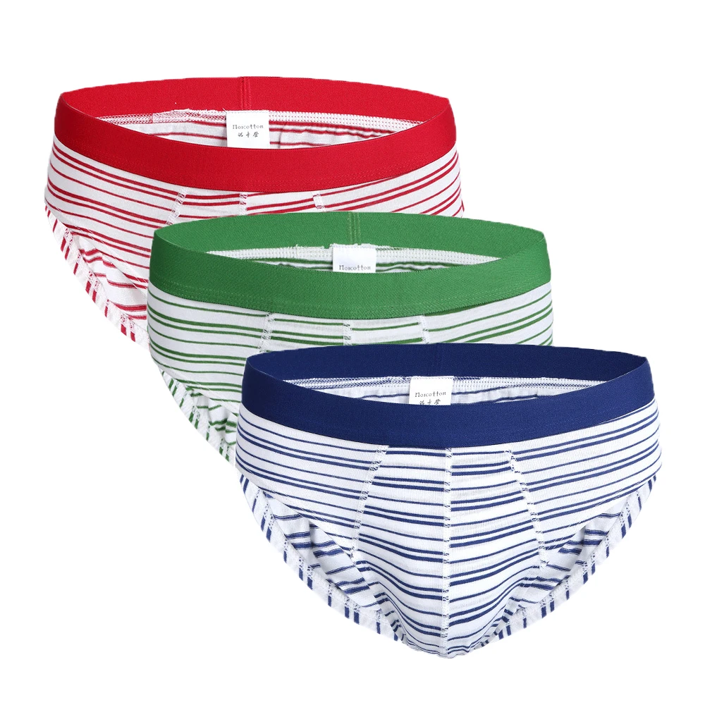 3 шт./лот сексуальные хлопковые трусы в полоску мужские трусы-бикини нижнее белье